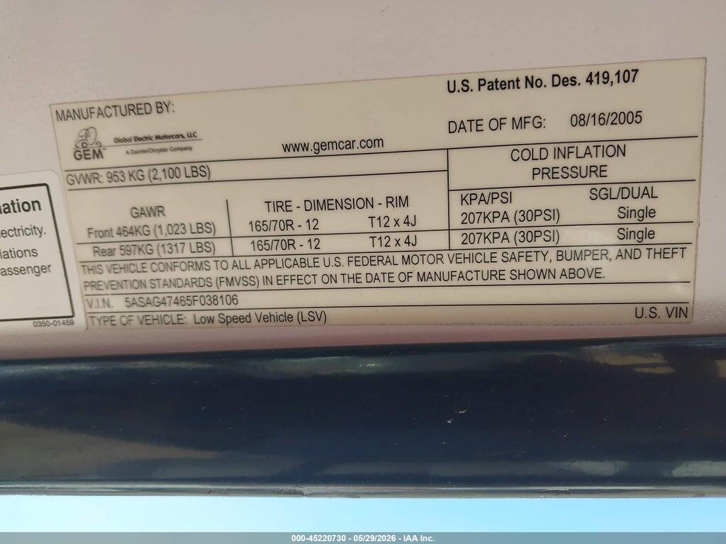 5ASAG47465F038106 2005 GLOBAL ELECTRIC MOTOR 825 photo no. 9