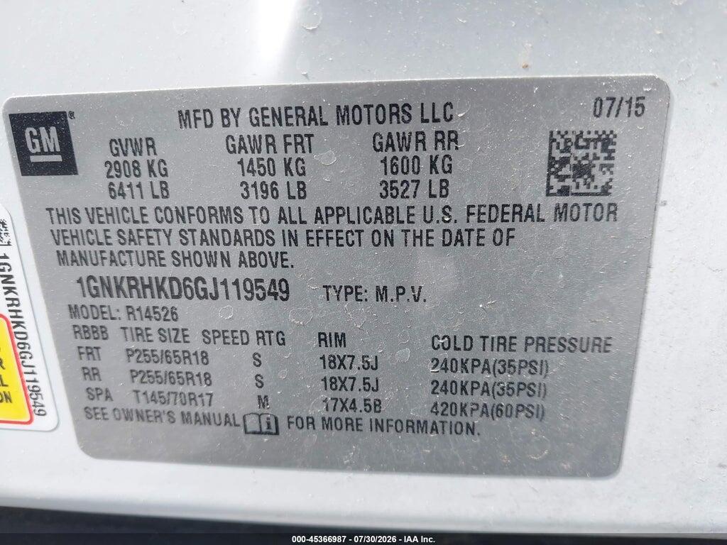1GNKRHKD6GJ119549 2016 CHEVROLET TRAVERSE photo no. 9