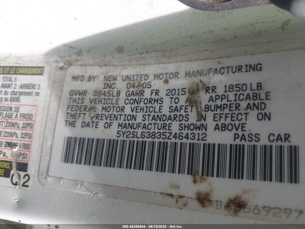 5Y2SL63835Z464312 2005 PONTIAC VIBE photo no. 9