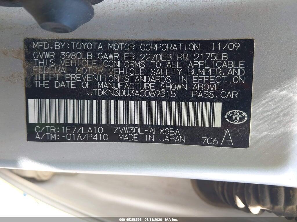 JTDKN3DU3A0089315 2010 TOYOTA PRIUS photo no. 9
