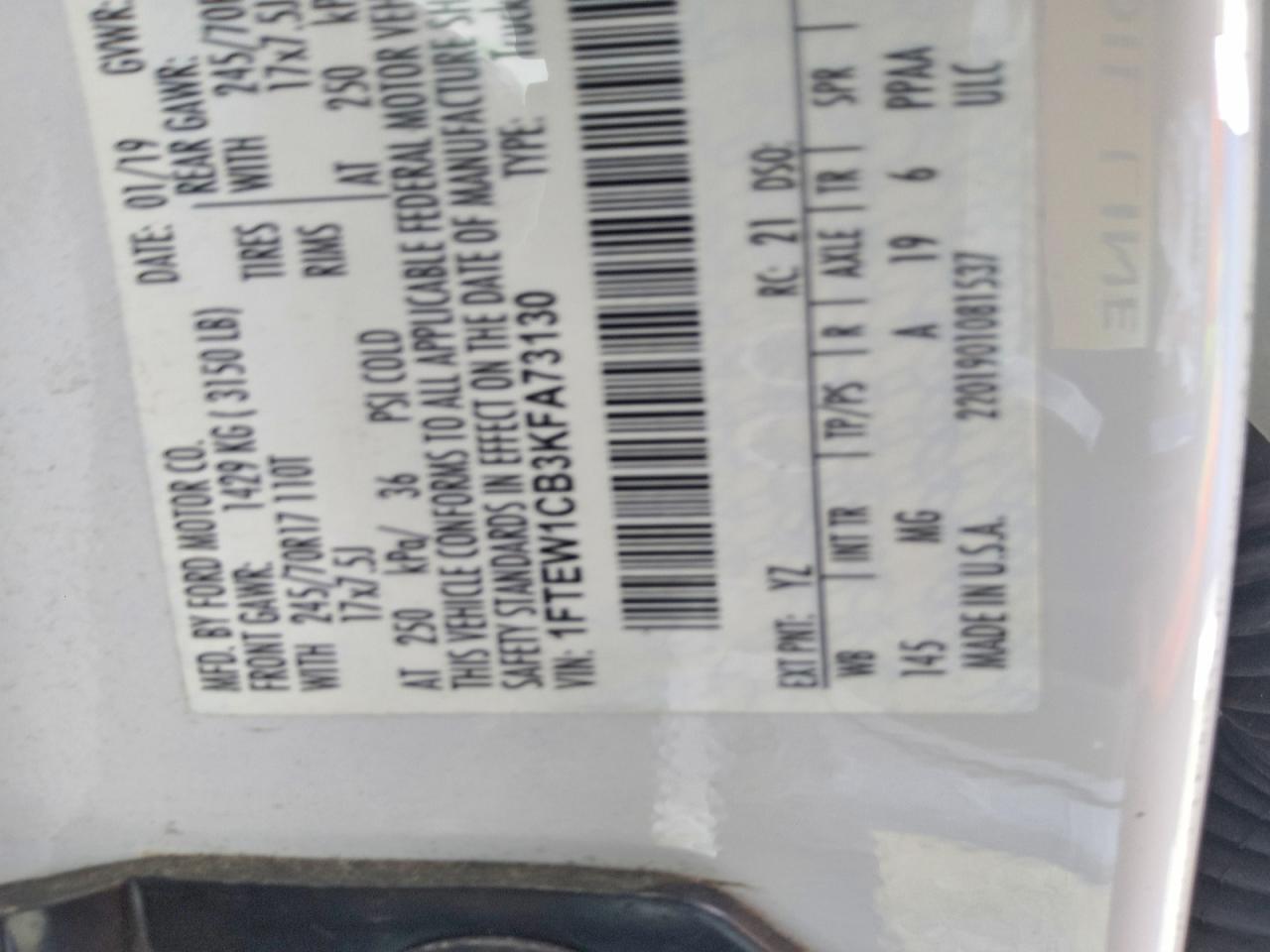 1FTEW1CB3KFA73130 2019 FORD F150 photo no. 12