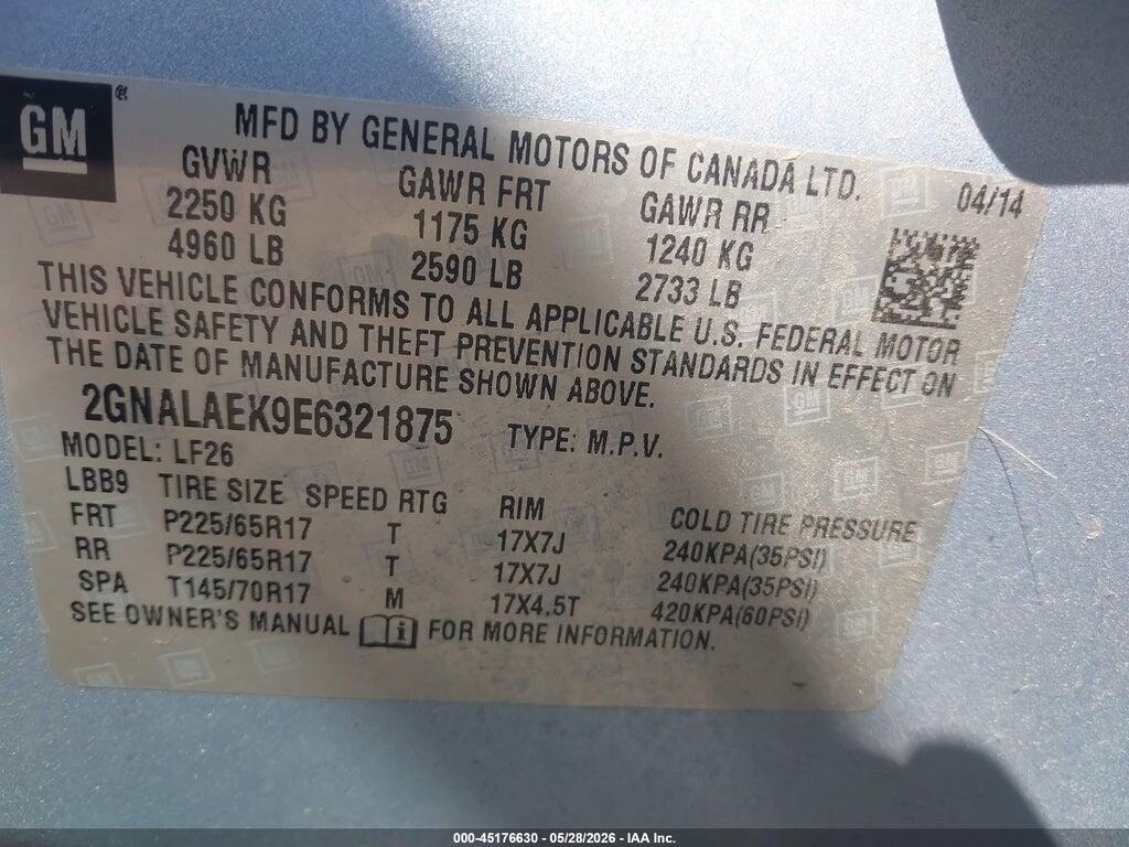 2GNALAEK9E6321875 2014 CHEVROLET EQUINOX photo no. 9