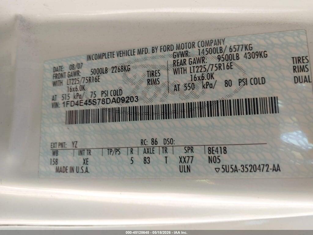 1FD4E45S78DA09203 2008 FORD E-450 CUTAWAY photo no. 8