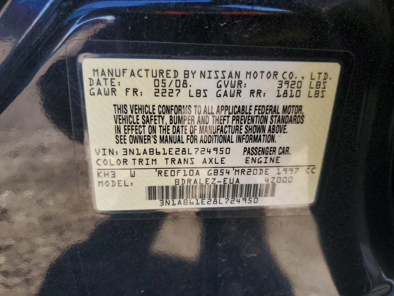 3N1AB61E28L724950 2008 NISSAN SENTRA photo no. 12