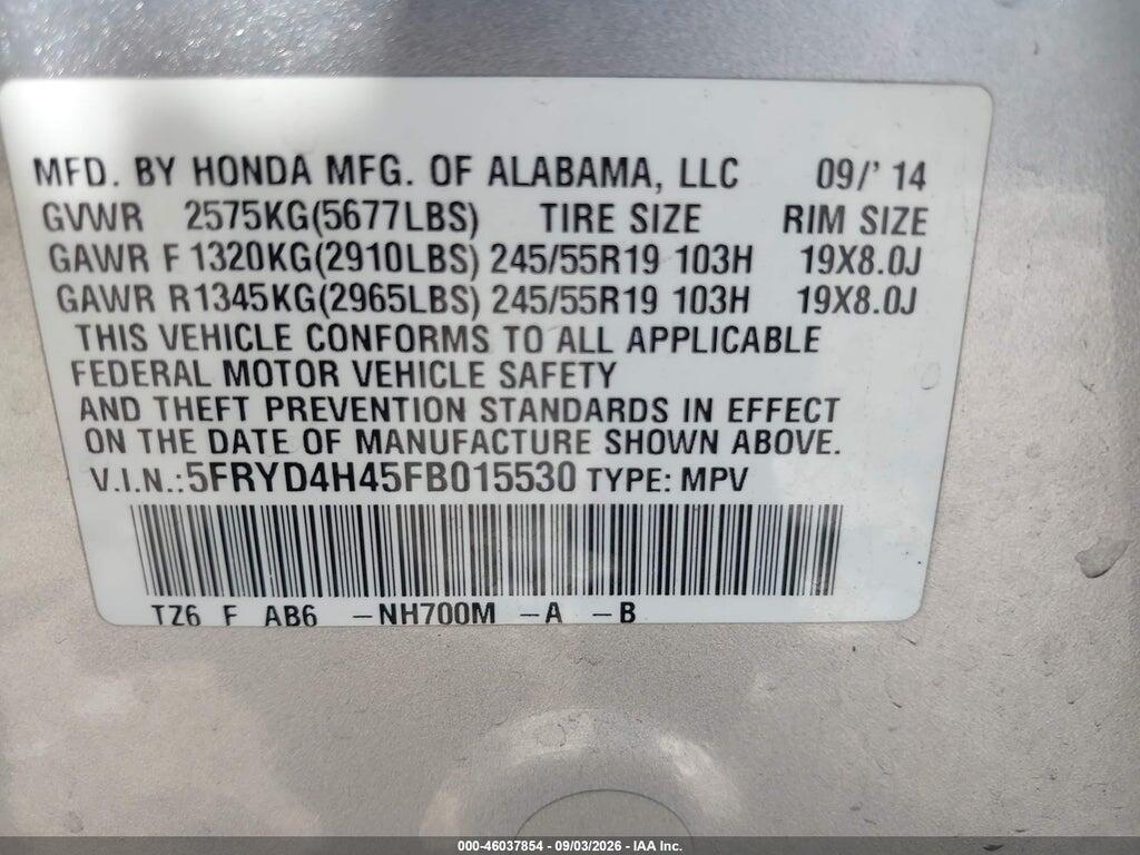 5FRYD4H45FB015530 2015 ACURA MDX photo no. 9