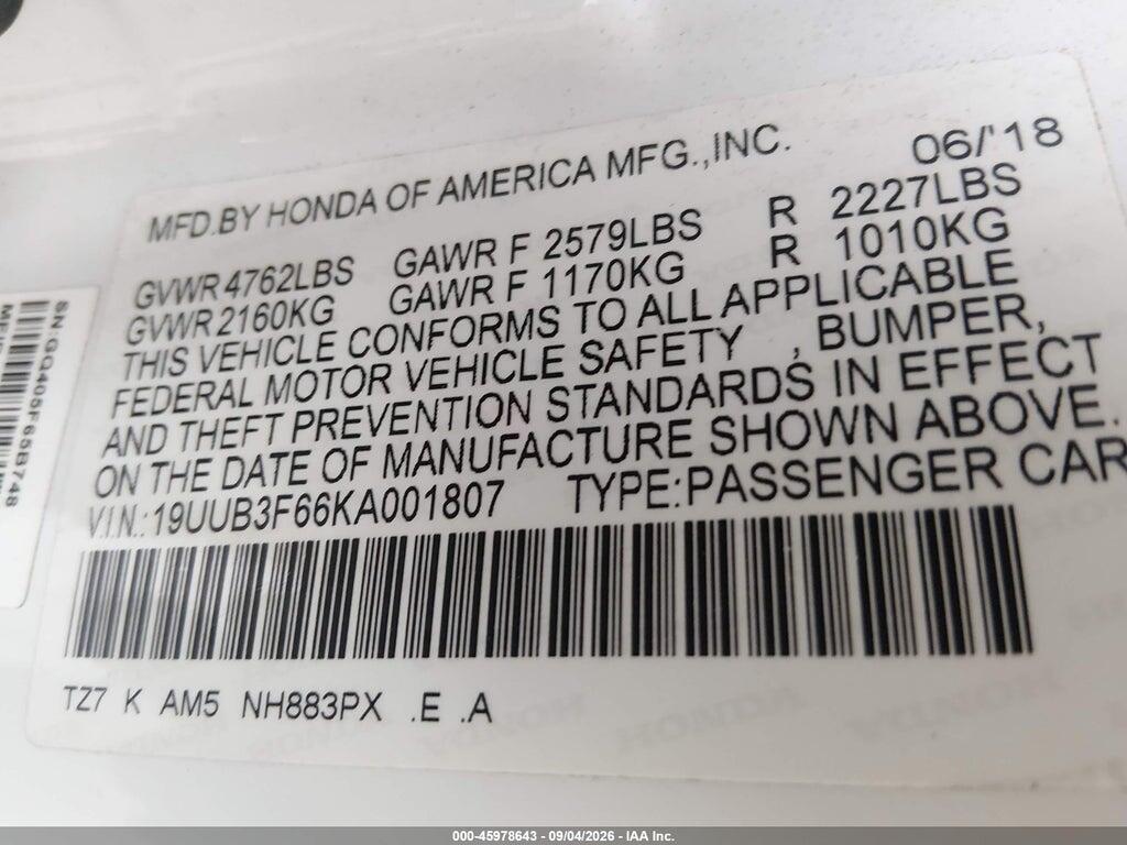 19UUB3F66KA001807 2019 ACURA TLX photo no. 9
