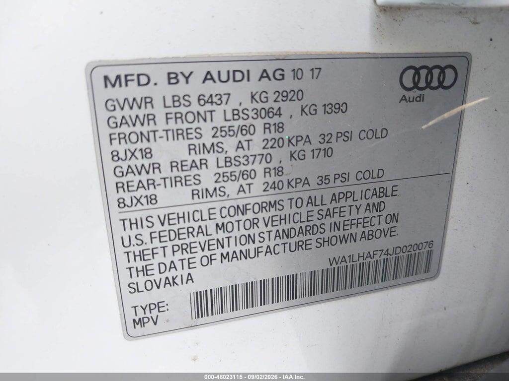 WA1LHAF74JD020076 2018 AUDI Q7 photo no. 9