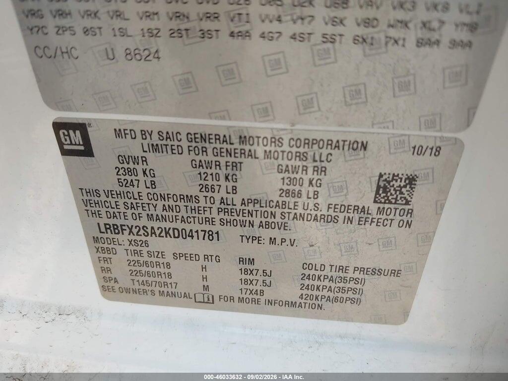 LRBFX2SA2KD041781 2019 BUICK ENVISION photo no. 9