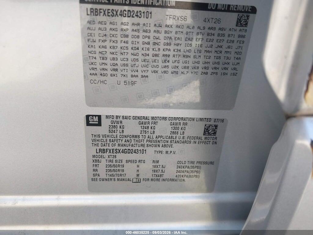 LRBFXESX4GD243101 2016 BUICK ENVISION photo no. 9