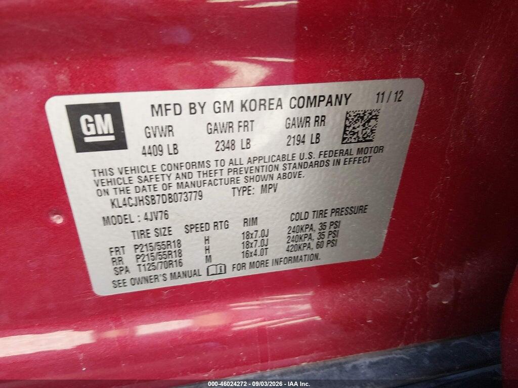 KL4CJHSB7DB073779 2013 BUICK ENCORE photo no. 9