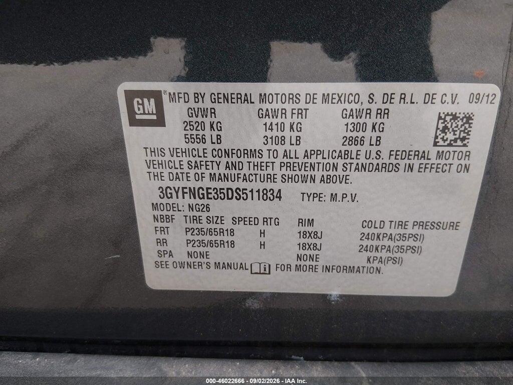 3GYFNGE35DS511834 2013 CADILLAC SRX photo no. 9