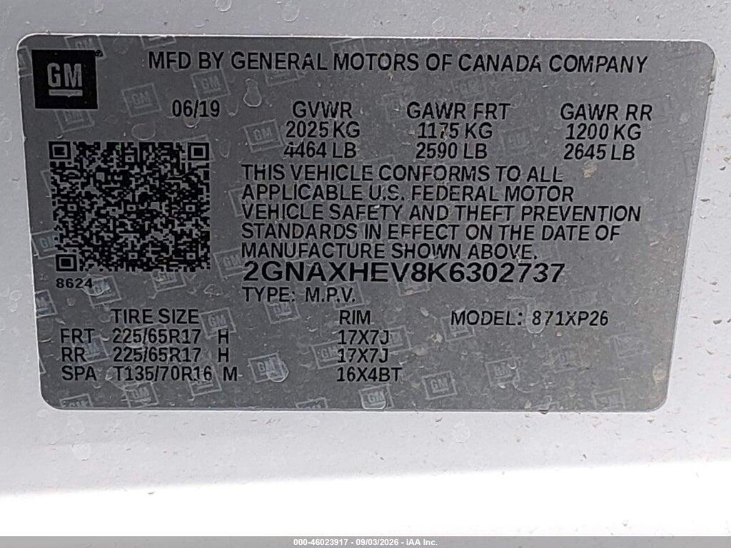 2GNAXHEV8K6302737 2019 CHEVROLET EQUINOX photo no. 9