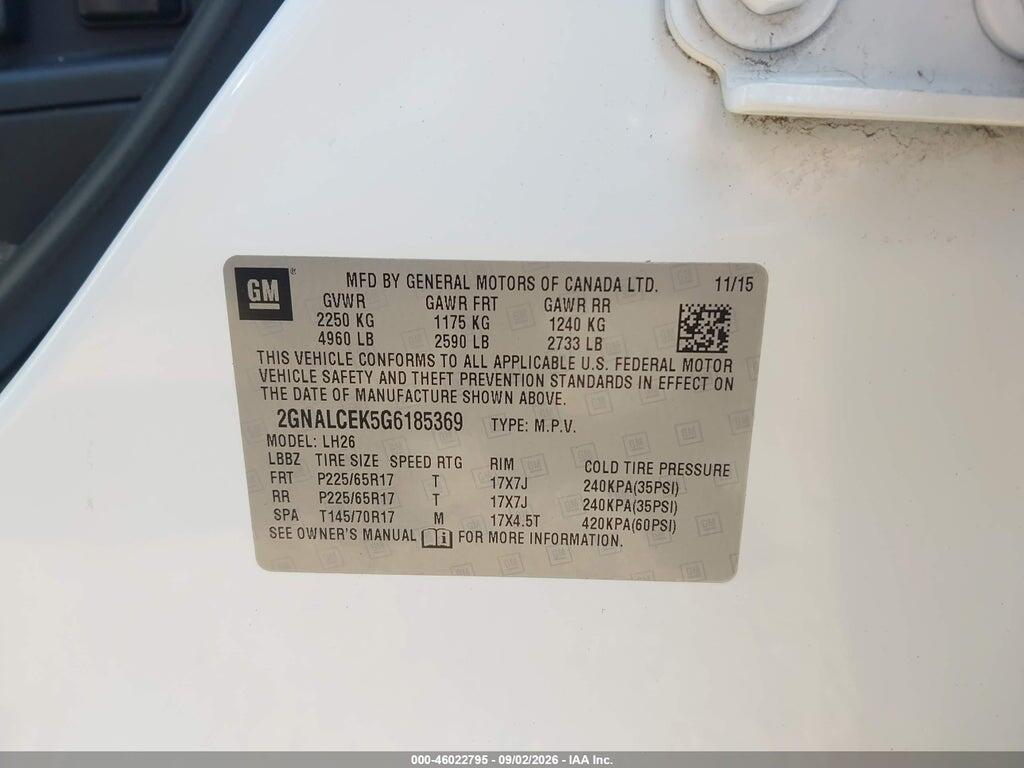 2GNALCEK5G6185369 2016 CHEVROLET EQUINOX photo no. 9