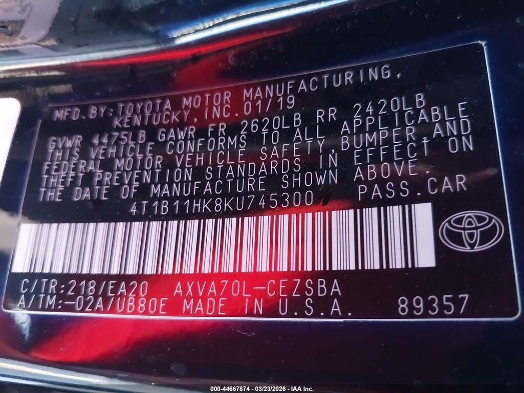 4T1B11HK8KU745300 2019 TOYOTA CAMRY photo no. 9