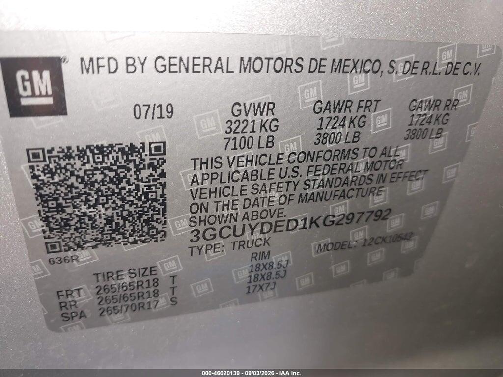 3GCUYDED1KG297792 2019 CHEVROLET SILVERADO 1500 photo no. 9