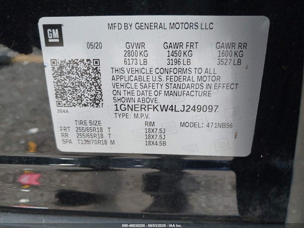1GNERFKW4LJ249097 2020 CHEVROLET TRAVERSE photo no. 9