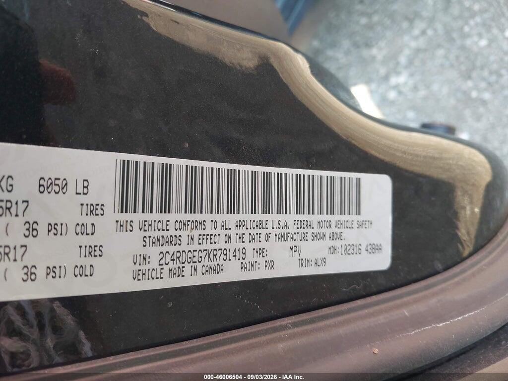 2C4RDGEG7KR791419 2019 DODGE GRAND CARAVAN photo no. 9