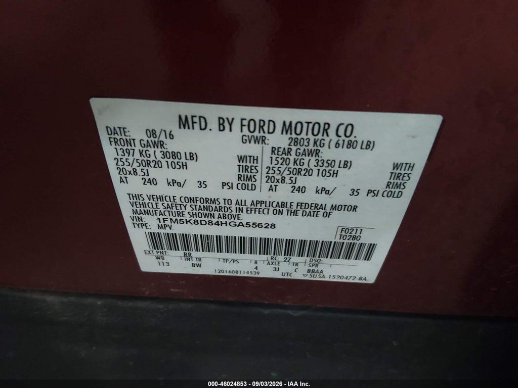 1FM5K8D84HGA55628 2017 FORD EXPLORER photo no. 9