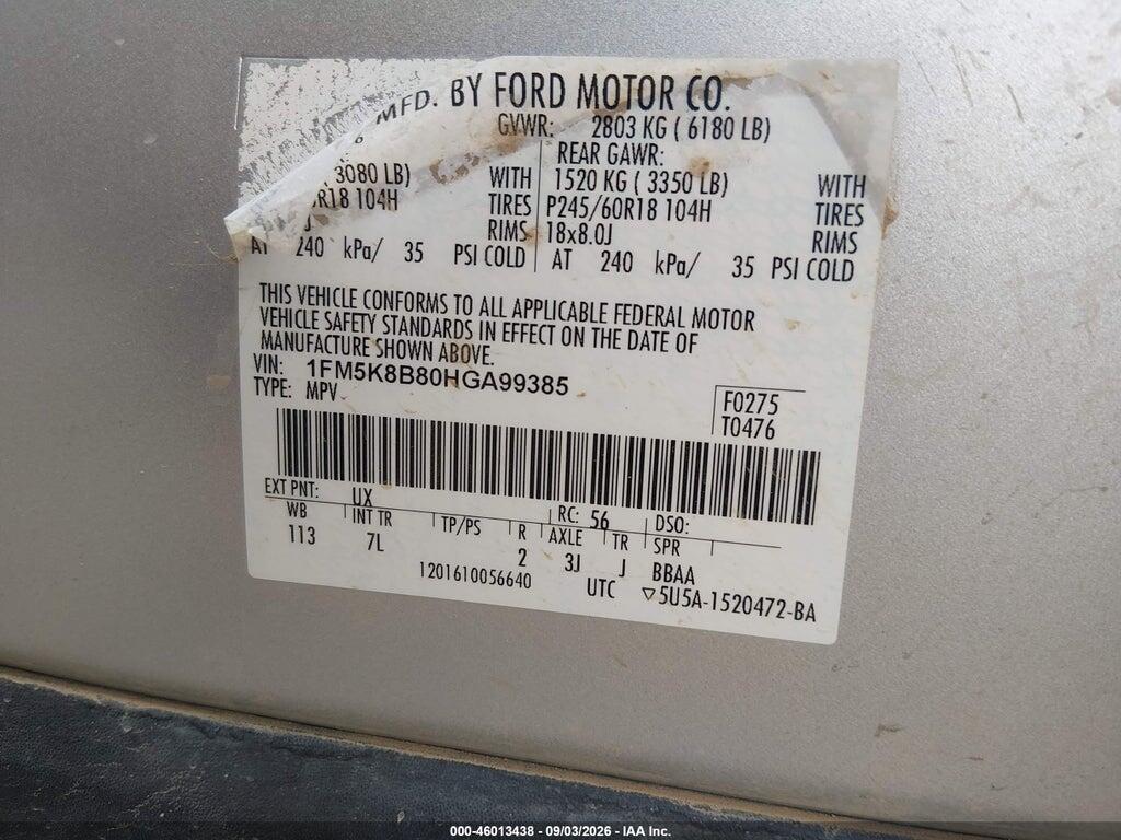 1FM5K8B80HGA99385 2017 FORD EXPLORER photo no. 9