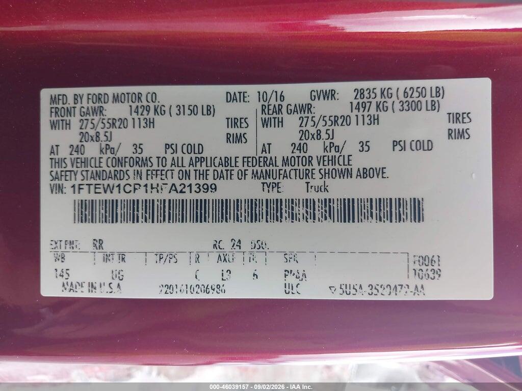 1FTEW1CP1HFA21399 2017 FORD F-150 photo no. 9