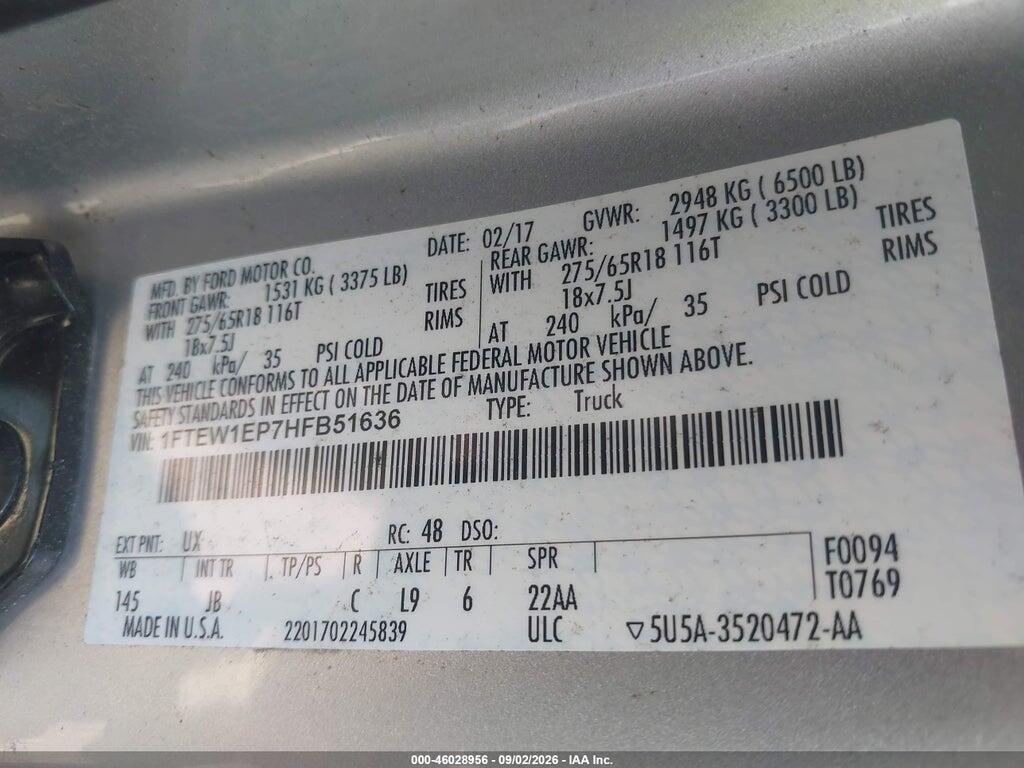 1FTEW1EP7HFB51636 2017 FORD F-150 photo no. 9