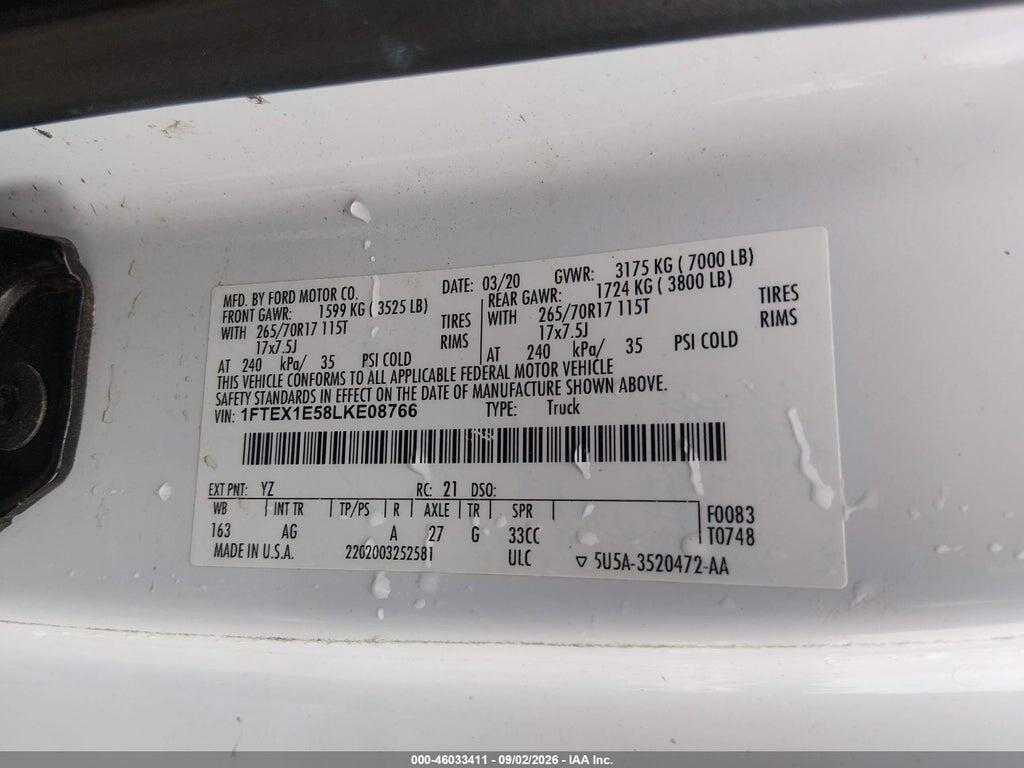 1FTEX1E58LKE08766 2020 FORD F-150 photo no. 9