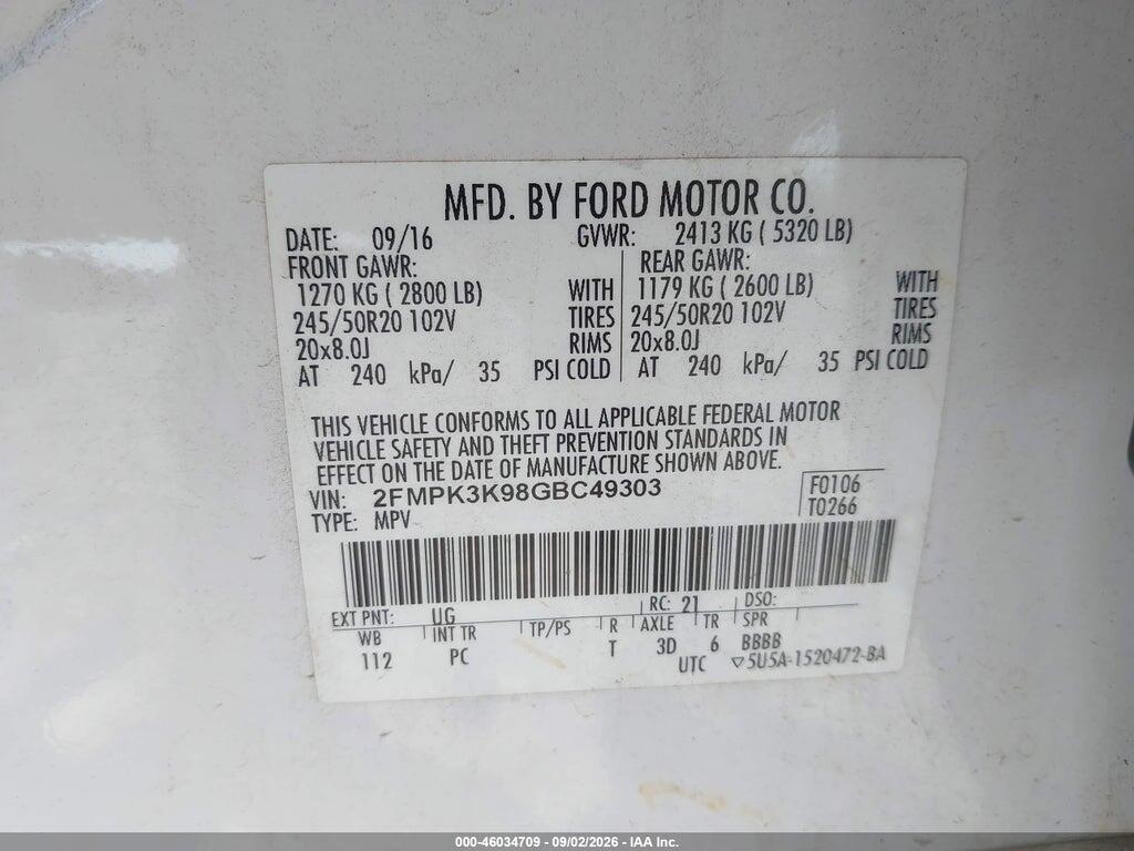 2FMPK3K98GBC49303 2016 FORD EDGE photo no. 9