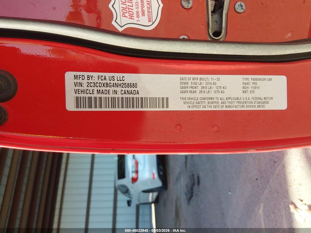 2C3CDXBG4NH258680 2022 DODGE CHARGER photo no. 9