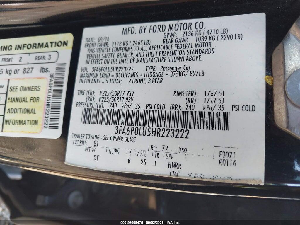 3FA6P0LU5HR223222 2017 FORD FUSION HYBRID photo no. 9