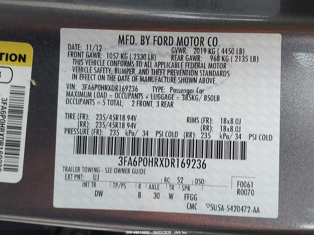 3FA6P0HRXDR169236 2013 FORD FUSION photo no. 9