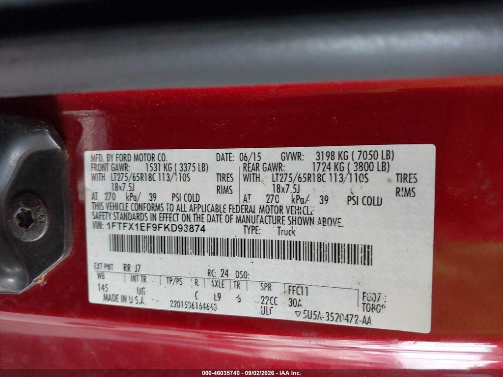 1FTFX1EF9FKD93874 2015 FORD F-150 photo no. 9