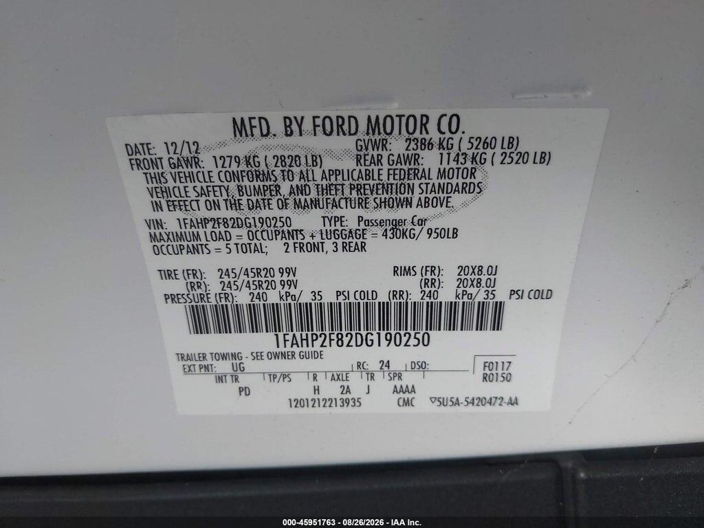 1FAHP2F82DG190250 2013 FORD TAURUS photo no. 9