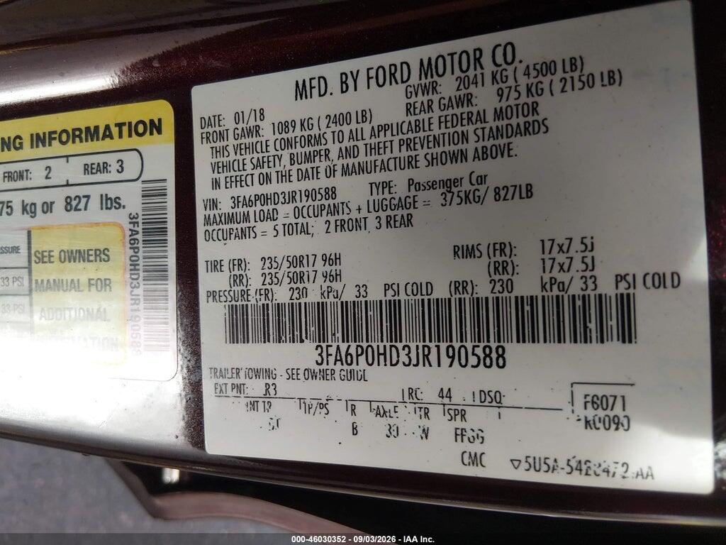 3FA6P0HD3JR190588 2018 FORD FUSION photo no. 9