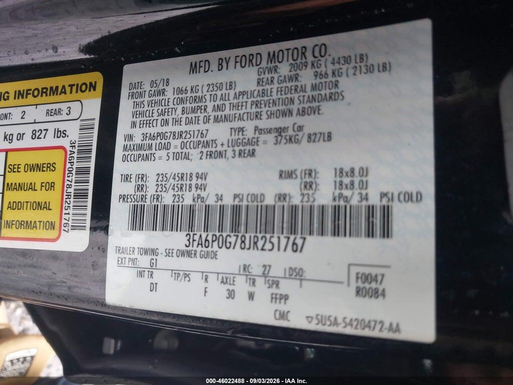 3FA6P0G78JR251767 2018 FORD FUSION photo no. 9