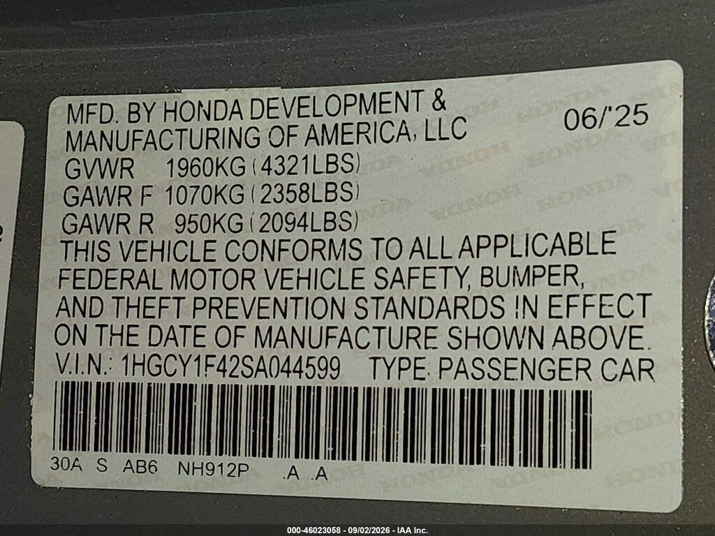 1HGCY1F42SA044599 2025 HONDA ACCORD photo no. 9