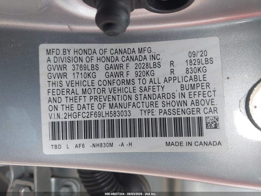 2HGFC2F69LH583033 2020 HONDA CIVIC photo no. 9