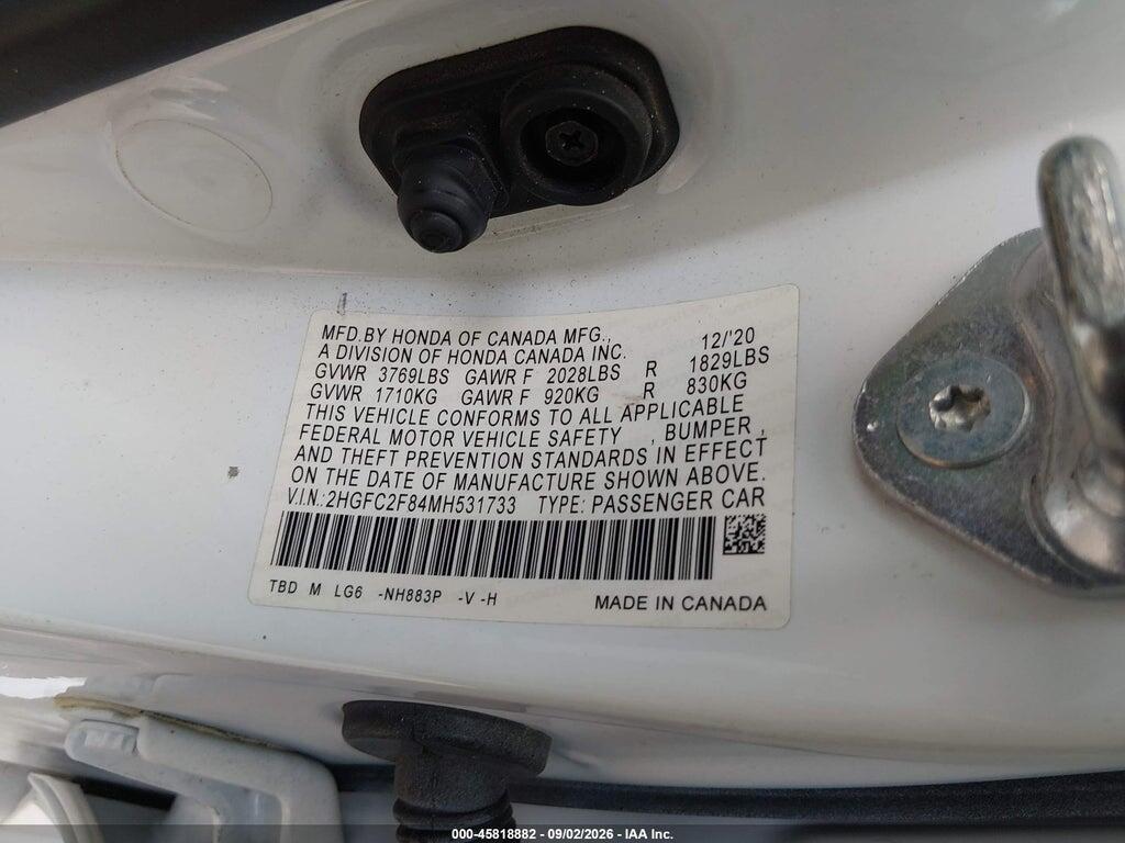2HGFC2F84MH531733 2021 HONDA CIVIC photo no. 9