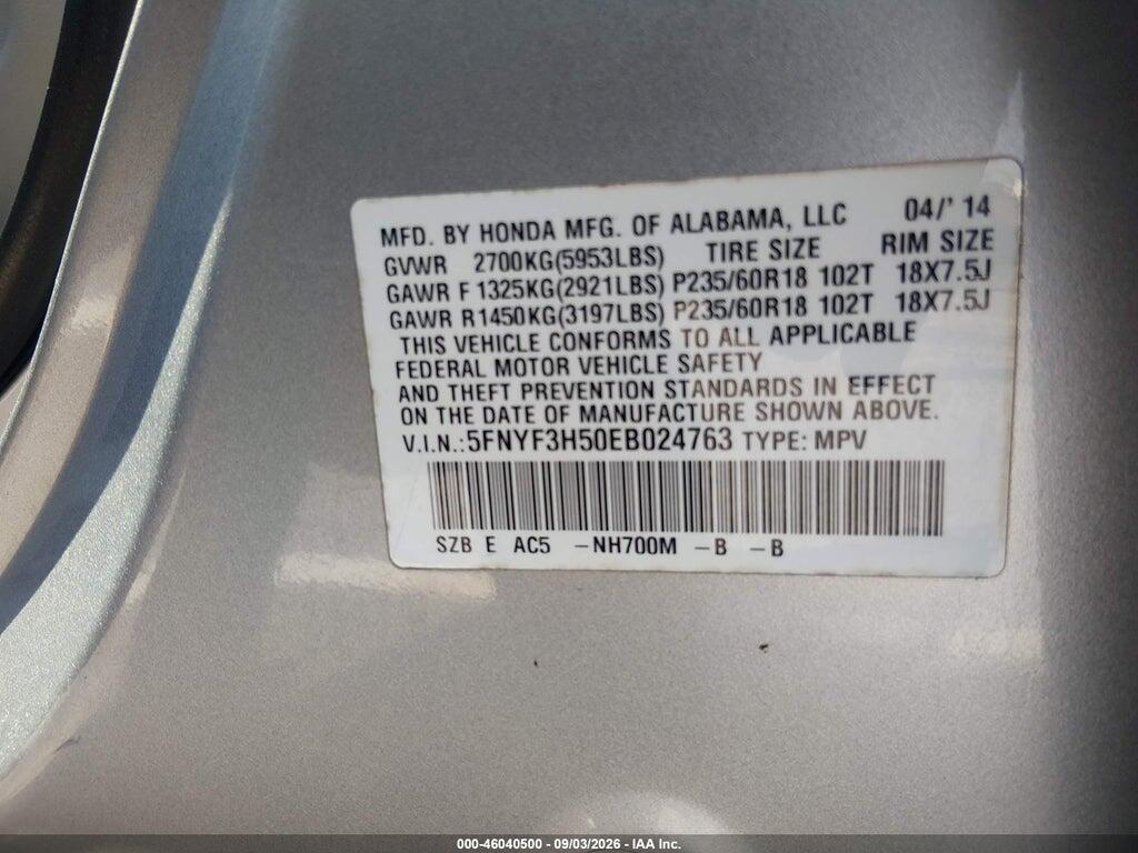 5FNYF3H50EB024763 2014 HONDA PILOT photo no. 9