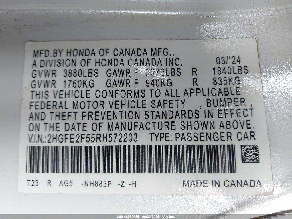 2HGFE2F55RH572203 2024 HONDA CIVIC photo no. 9