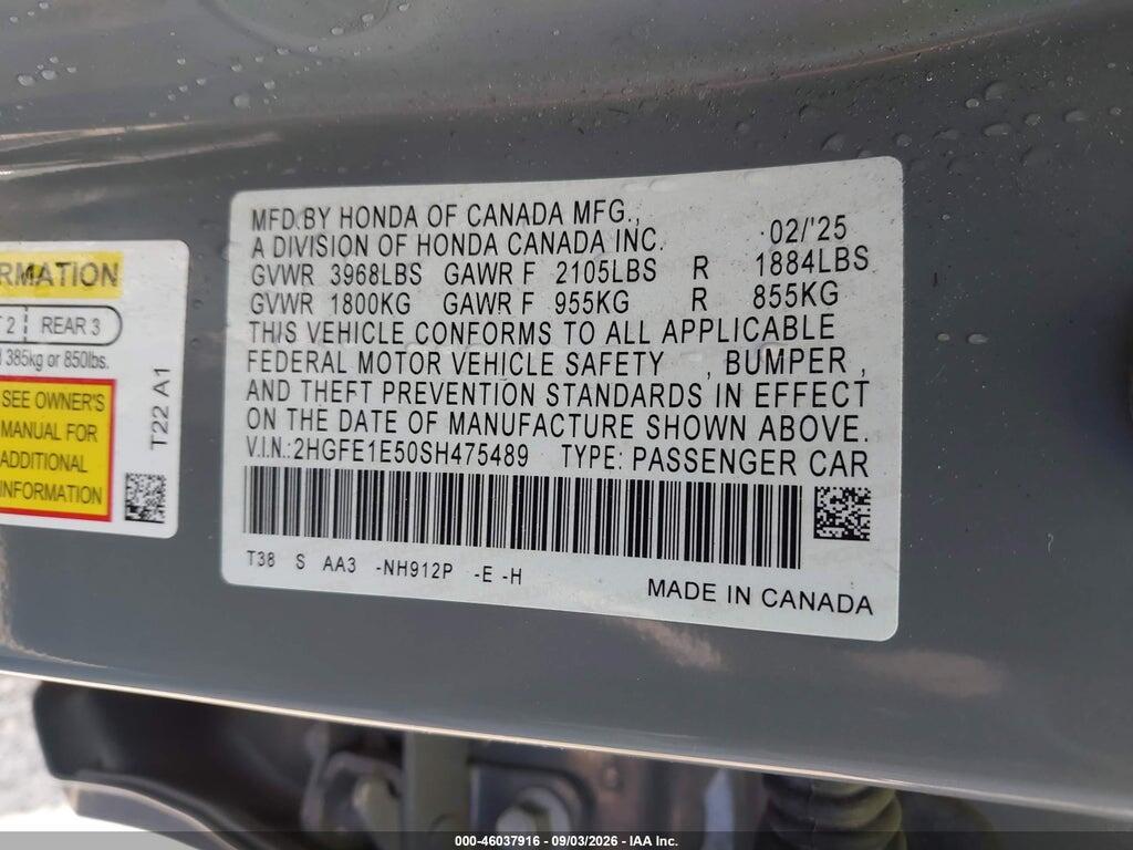 2HGFE1E50SH475489 2025 HONDA CIVIC SI photo no. 9