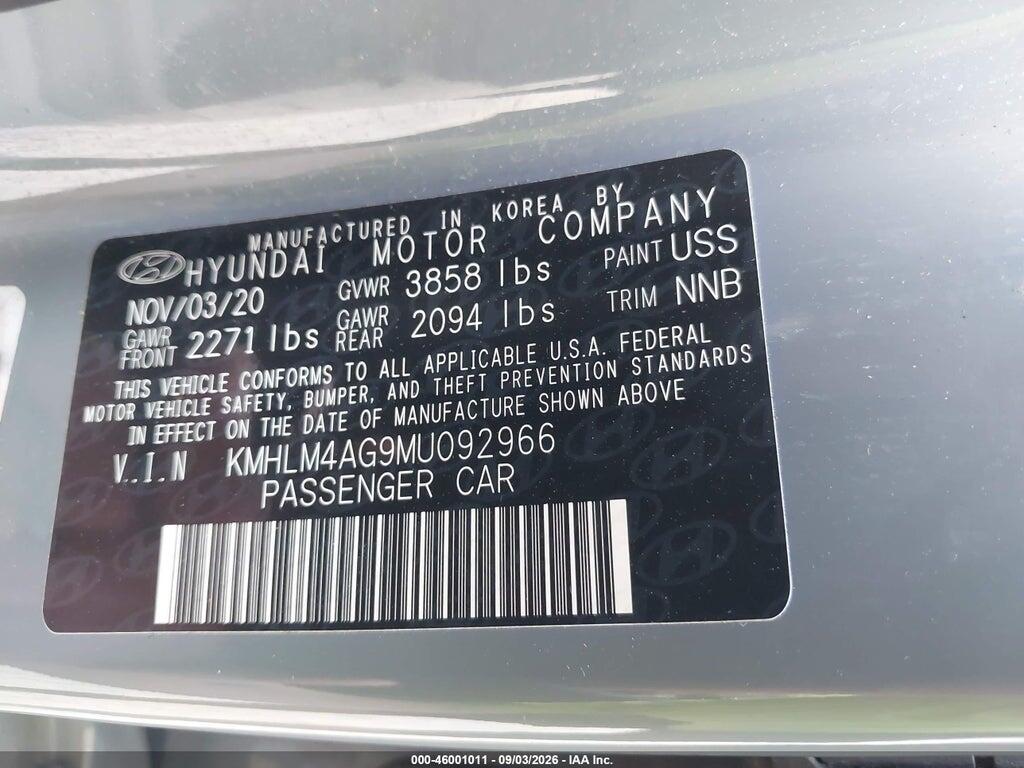 KMHLM4AG9MU092966 2021 HYUNDAI ELANTRA photo no. 9