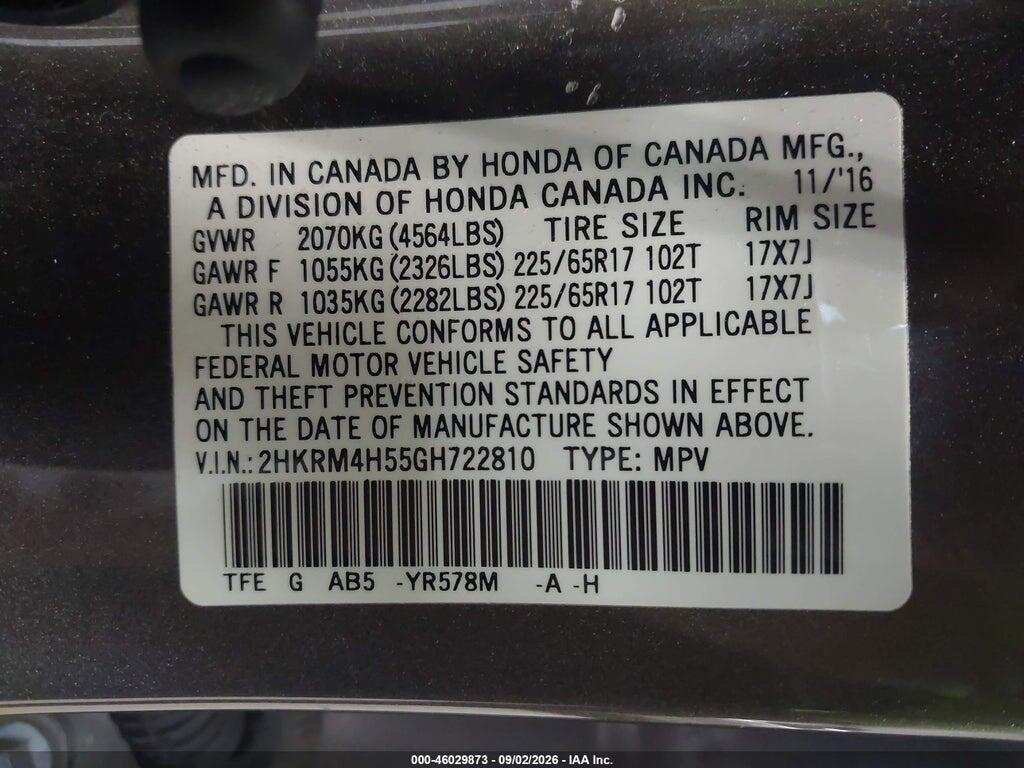 2HKRM4H55GH722810 2016 HONDA CR-V photo no. 9