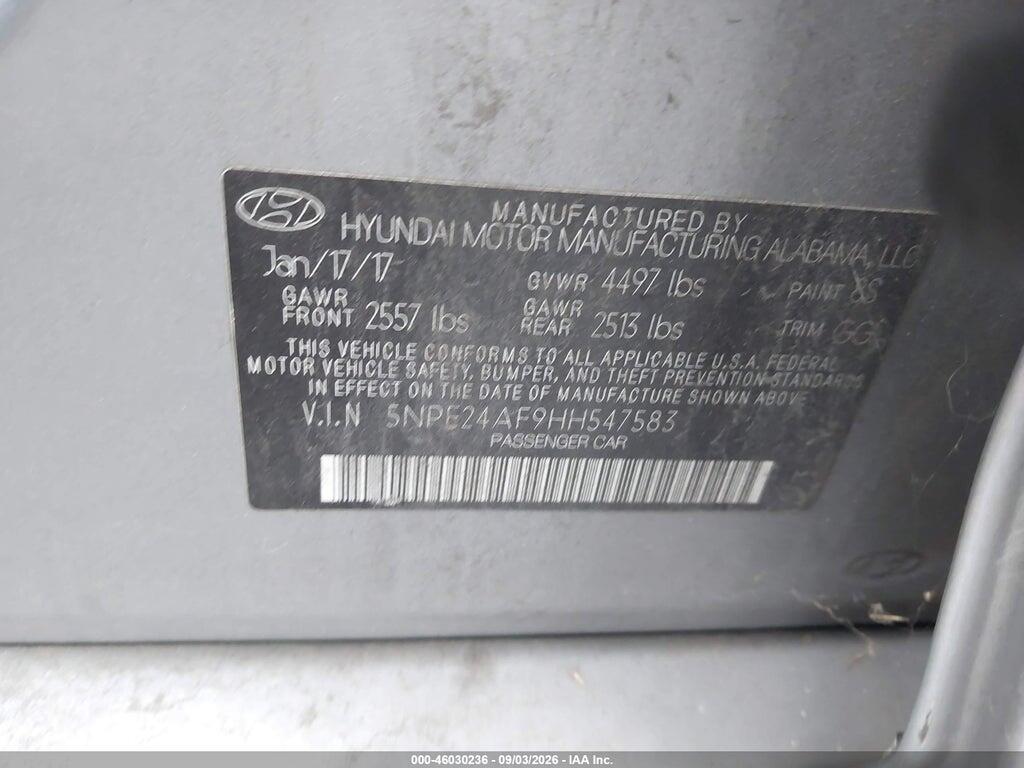 5NPE24AF9HH547583 2017 HYUNDAI SONATA photo no. 9