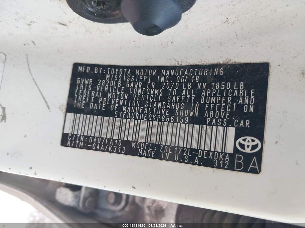 5YFBURHE0KP866159 2019 TOYOTA COROLLA photo no. 9