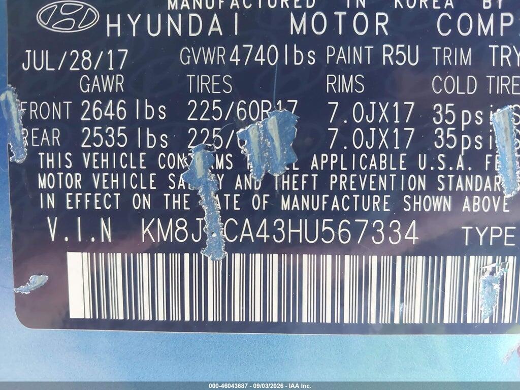 KM8J3CA43HU567334 2017 HYUNDAI TUCSON photo no. 9