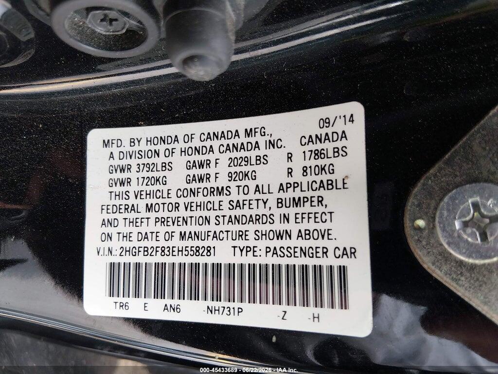 2HGFB2F83EH558281 2014 HONDA CIVIC photo no. 9