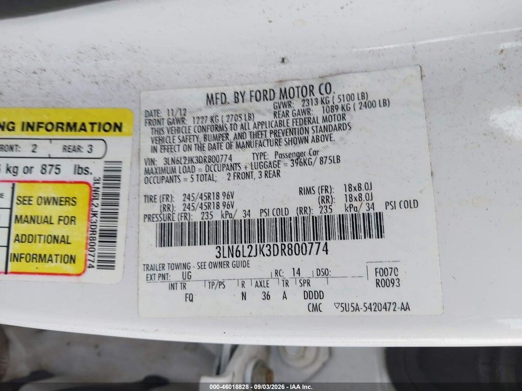 3LN6L2JK3DR800774 2013 LINCOLN MKZ photo no. 9