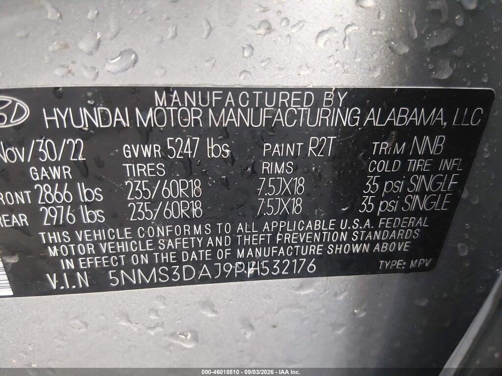 5NMS3DAJ9PH532176 2023 HYUNDAI SANTA FE photo no. 9