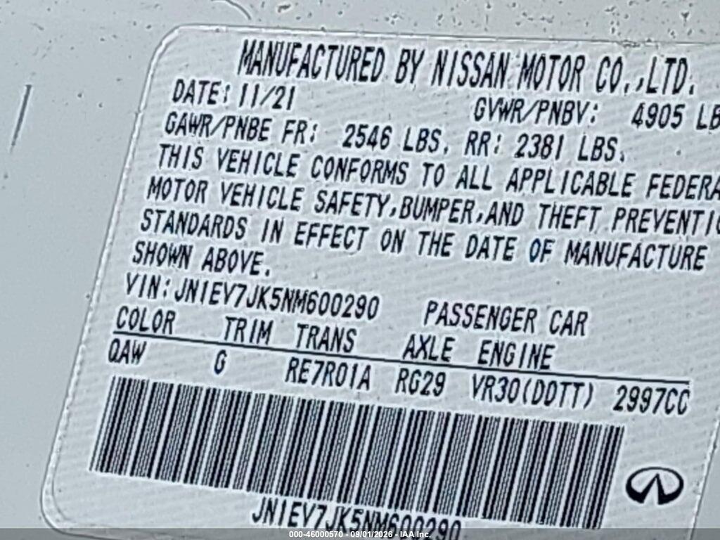 JN1EV7JK5NM600290 2022 INFINITI Q60 photo no. 9