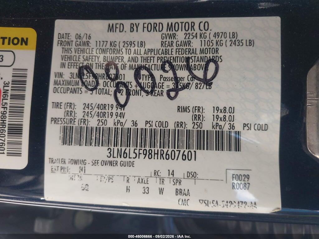 3LN6L5F98HR607601 2017 LINCOLN MKZ photo no. 9